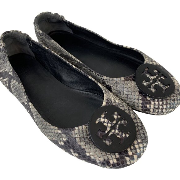 Tory Burch Womens Python Print Minnie Travel Ballet Flats Size 8 A10070 - Picture 2 of 10